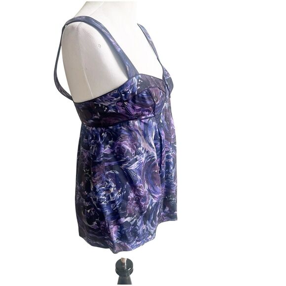 Rebecca Taylor 100% Silk Bustier Y2K Tank Size 6 Purple Abstract Print - Picture 4 of 10